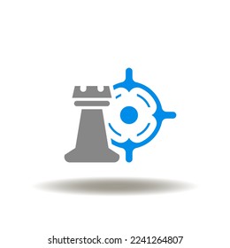 Vector illustration of rook with aim. Symbol of strategy and goals. Icon of planning.