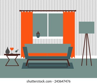 Vector illustration of room interior design. Flat style. Room decoration. Interior arrangement.