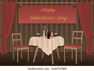 Vector illustration of a room on the theme Valentine's Day. Festive table