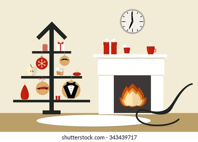 Vector illustration of the room in the style of minimalism decorated for Christmas.