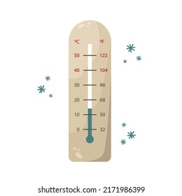 Vector illustration of a room thermometer. Low room temperature. Heating season.