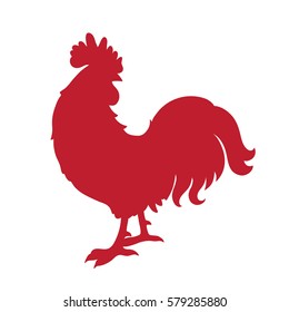 Vector, illustration, rooster, bird, symbol, hand-drawing, silhouette, red