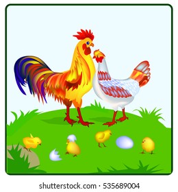 vector illustration of rooster and chicken