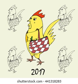 vector illustration of rooster Chinese new year, fabulous hand-illustration