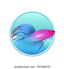 Vector illustration of rooster fish and sea in the circle for logos, icons, design elements for your creativity