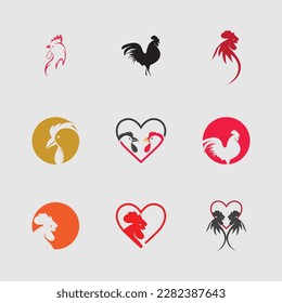 vector illustration  rooster head logo set on gray background