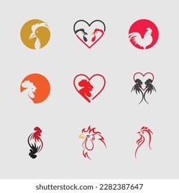 vector illustration  rooster head logo set on gray background