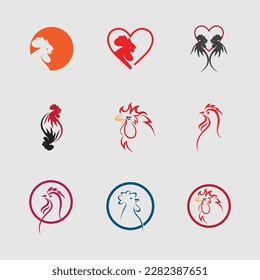 ilustración vectorial roooster logo de cabeza conjunto en fondo gris