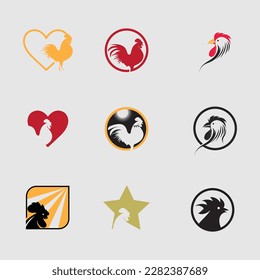 vector illustration  rooster head logo set on gray background