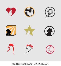 ilustración vectorial roooster logo de cabeza conjunto en fondo gris