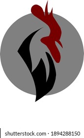 Ilustración vectorial de la cabeza del gallo, con peine rojo y fondo gris redondo
