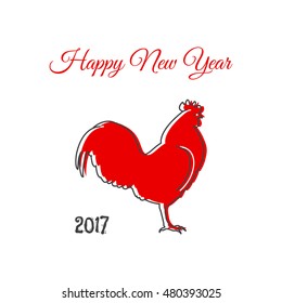 Vector Illustration of a rooster.  Isolated on a white background. Happy  New Year.