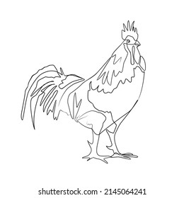 Vector illustration of a rooster in line-art style