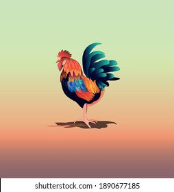 Vector illustration of a rooster on a colored background.
