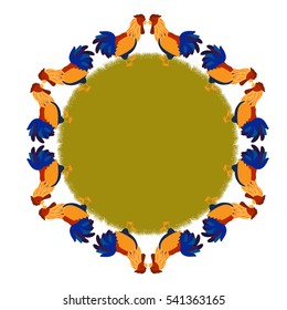 Vector illustration of Rooster on a green lawn. New Year with chinese symbol of rooster