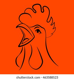 Vector illustration of rooster on orange background.