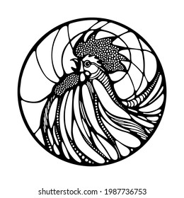 Vector illustration of Rooster. Сhicken Outline image for coloring book, logo design, tattoo