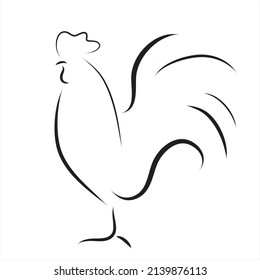 Vector illustration of rooster painted with simple lines. Symbol of poultry and farm animal.