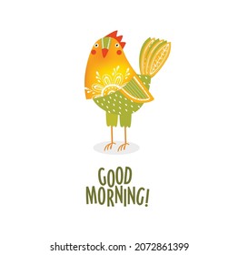 Vector illustration of a rooster saying good morning. farm. bird. cartoon rooster.
