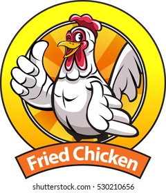 Vector illustration, rooster shows a thumbs-up as the mascot of the fried chicken business