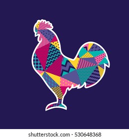 Vector illustration of rooster. Silhouette with geometric pattern