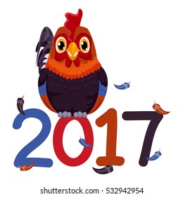 Vector Illustration of Rooster standing on 2017