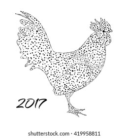 Vector illustration of a rooster in the star style. Isolated silhouette on a white background rooster - a symbol of 2017 by the Chinese calendar. Design element Christmas cards, booklets, calendars