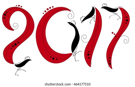 Vector illustration of rooster, symbol of 2017 on the Chinese calendar.  Vector element for New Year's design. Image of 2017 year of Red Rooster.