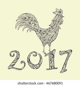 Vector illustration of rooster, symbol of 2017 on the Chinese calendar. creative greeting card design 