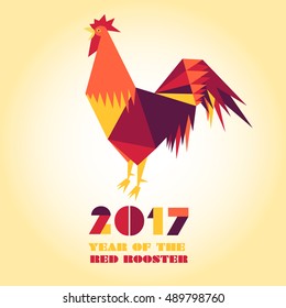 Vector illustration of rooster, symbol of 2017 on the Chinese calendar. Geometric silhouette of red cock. Vector element for New Year's design. Image of 2017 year of Red Rooster.