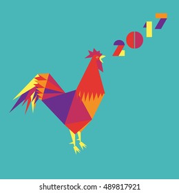 Vector illustration of rooster, symbol of 2017 on the Chinese calendar. Geometric silhouette of red cock, flat illustration. Vector element for New Year's design. Image of 2017 year of Red Rooster.