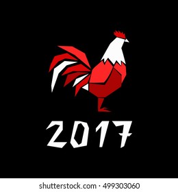 Vector illustration of rooster, symbol of 2017. Vector element for New Year's design. Image of 2017 year of Red Rooster.