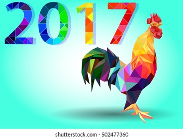 Vector illustration of rooster, symbol of 2017 on the Chinese calendar. Silhouette of red cock, decorated with floral patterns. Vector element for New Year's design. Image of 2017 year of Red Rooster.