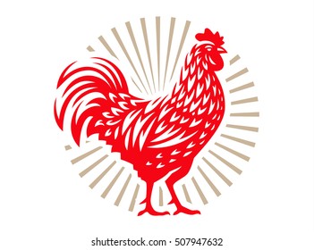 Vector illustration of rooster, symbol 2017 on white background