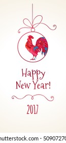 Vector illustration of rooster, symbol of 2017 on the Chinese calendar.Silhouette of red cock, decorated with floral patterns. Element for New Year's design.Greeting card of 2017, year of Red Rooster.
