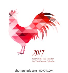 Vector illustration of rooster, symbol of 2017 on the Chinese calendar.Silhouette of red cock, decorated with triangles patterns.Vector element for New Year's design.Image of 2017 year of Red Rooster.