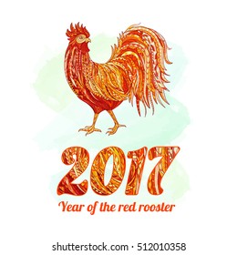 Vector illustration of rooster, symbol of 2017 on the Chinese calendar. Silhouette of red cock. Vector element for New Year s design. Image of 2017 year of Red Rooster. Vector