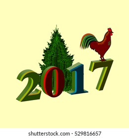 Vector illustration of rooster, symbol of 2017 on the Chinese calendar.. Vector element for New Year's design. Image of 2017, year of Red Rooster.