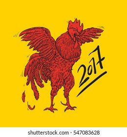 Vector illustration of rooster, symbol of 2017 on the Chinese calendar. Vector element for New Year design. Red Rooster.