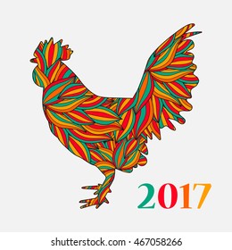 Vector illustration of a rooster symbol of the Chinese New Year 2017. Silhouette cock decorated pattern.
