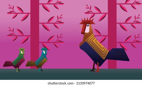 vector illustration of a rooster. This design can be used for wallpapers, themes, mockups, illustrations, desktops, web designs, mobile designs