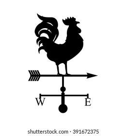 Vector illustration rooster weather vane. Black silhouette rooster, cock. Weather vane symbol, icon