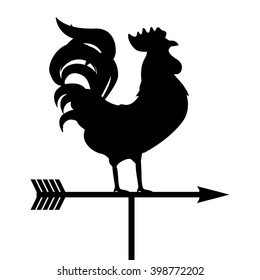 Vector illustration rooster weather vane. Black silhouette rooster, cock. Weather vane symbol, icon