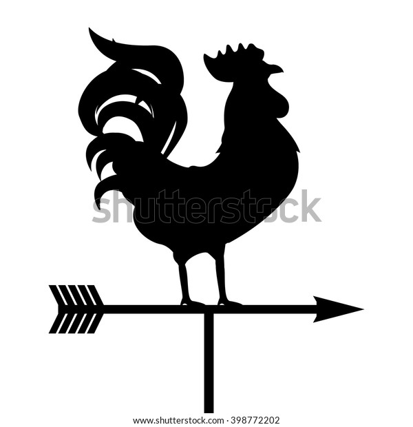 Vector illustration rooster\
weather vane. Black silhouette rooster, cock. Weather vane symbol,\
icon