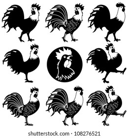 Vector illustration of roosters design set.