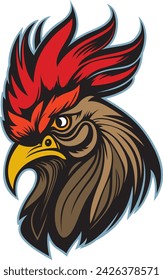 una ilustración vectorial de la cabeza de un gallo