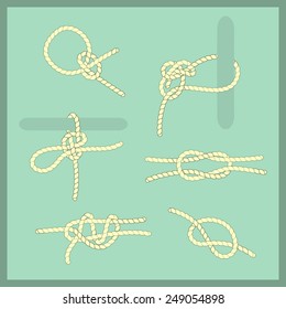 Vector illustration of rope knots on aquamarine background.