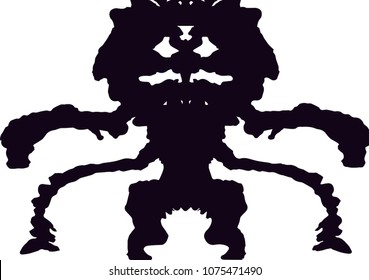 A vector illustration of a rorschach psychological inkblot in the shape of pumpkin halloween monster with tentacles. A Rörschach test. Psychology, nightmares, phobias, monsters, halloween.