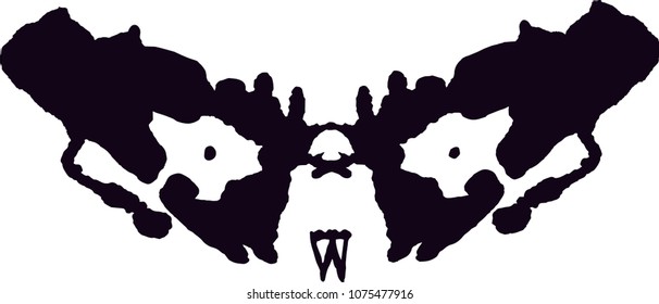 A vector illustration of a rorschach psychological inkblot in the shape a vampire-like creature. Psychology, nightmares, phobias, monsters, halloween, character design. 
