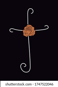 Vector illustration of rose with crucifix in the background.
